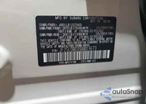 2025 Subaru Forester Limited z USA, uszkodzony, nr VIN JF2SLDRC1SH403673